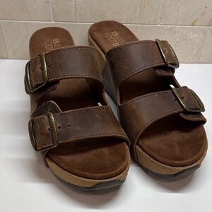 White Mountain Footbeds Chandler Brown Cork Wedge Double Strap Sandals, 8